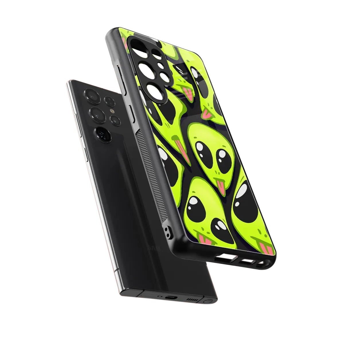 Trippy Aliens sleek samsung galaxy s25 ultra cover with tempered glass back and TPU edges