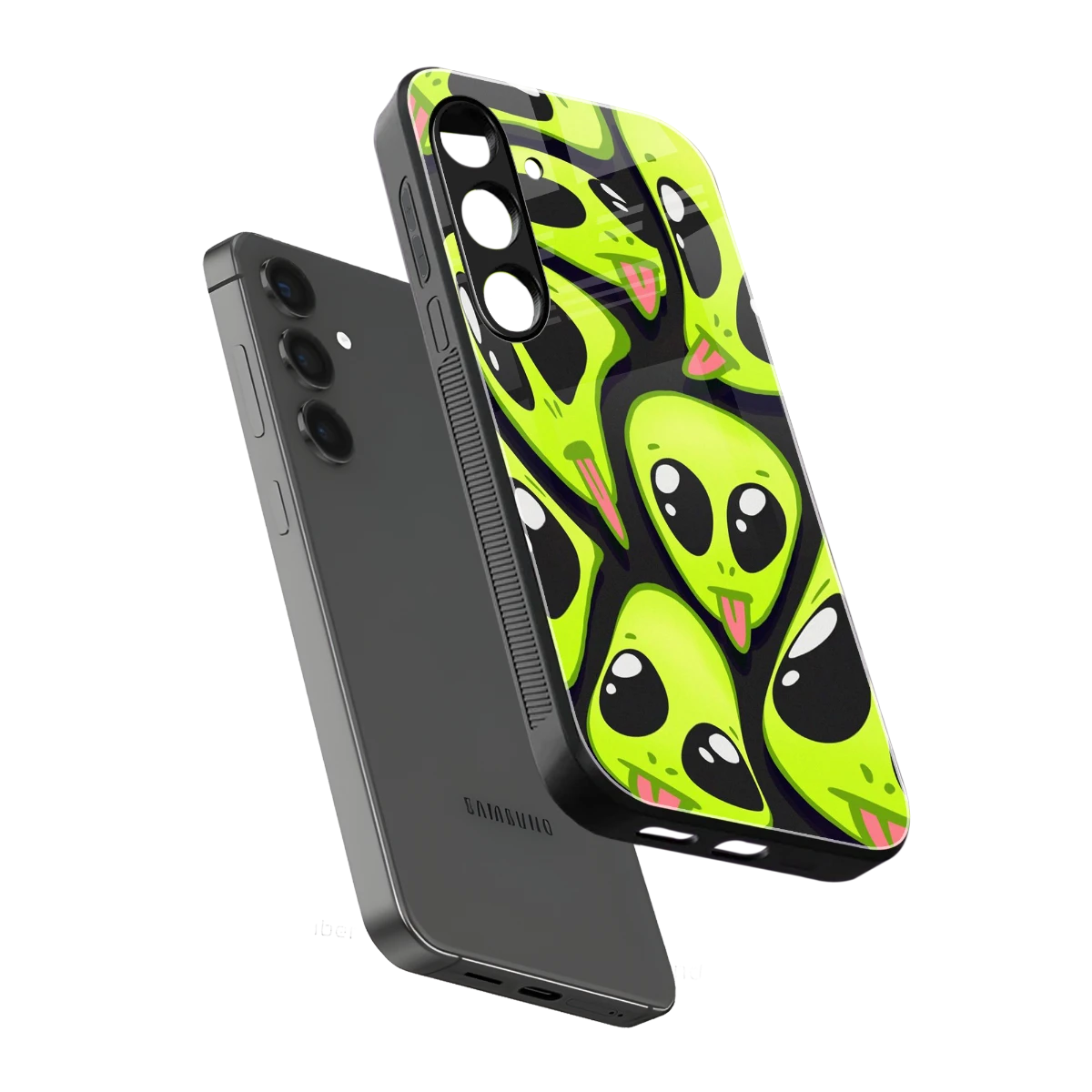 Trippy Aliens sleek samsung galaxy s24 cover with tempered glass back and TPU edges