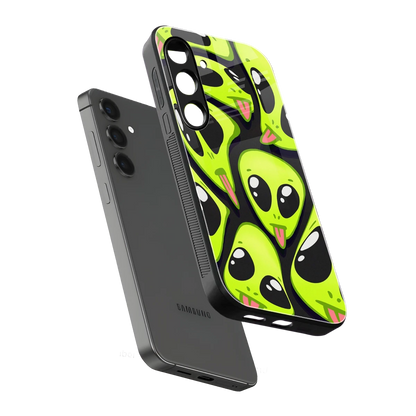 Trippy Aliens sleek samsung galaxy s24 cover with tempered glass back and TPU edges