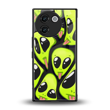 Trippy Aliens back phone cover | glass case for vivo v30e