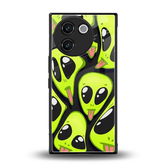 Trippy Aliens back phone cover | glass case for vivo v30e