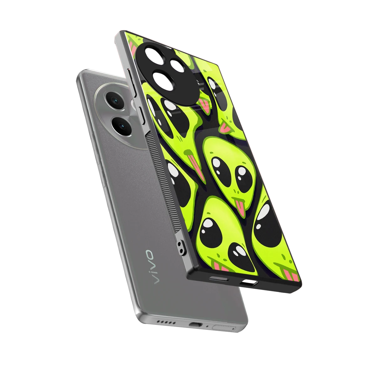 Trippy Aliens sleek vivo v30e cover with tempered glass back and TPU edges