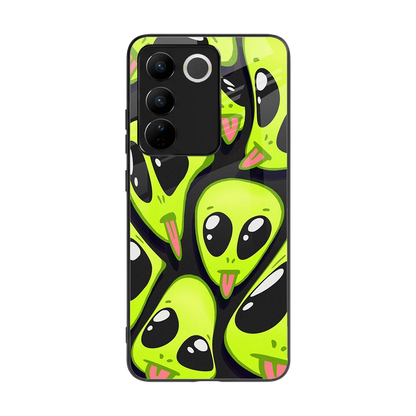 Trippy Aliens back phone cover | glass case for vivo v27 5g