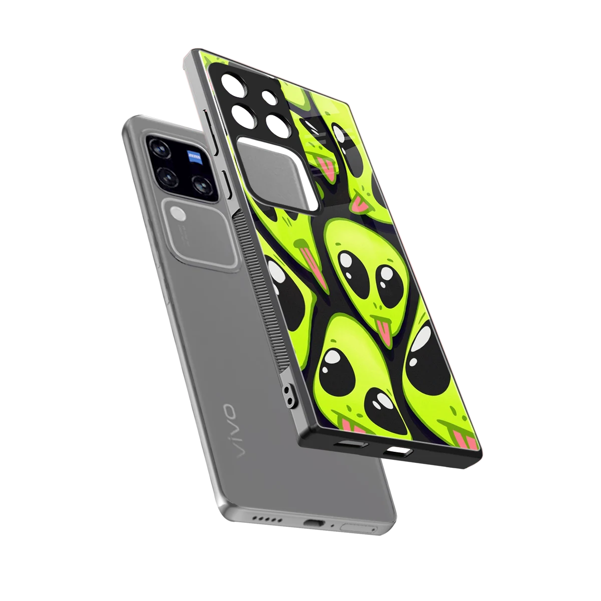 Trippy Aliens sleekvivo v30 pro cover with tempered glass back and TPU edges