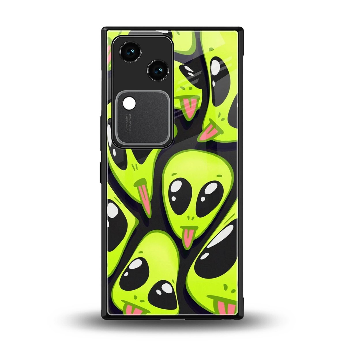 Trippy Aliens back phone cover | glass case for vivo v30