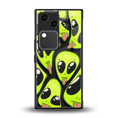 Trippy Aliens back phone cover | glass case for vivo v30