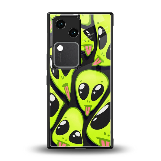 Trippy Aliens back phone cover | glass case for vivo v30