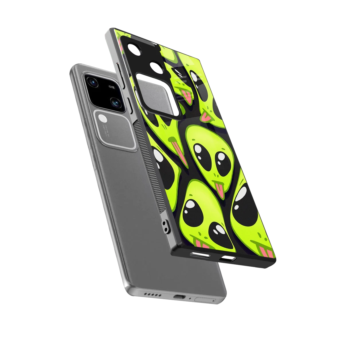 Trippy Aliens sleek vivo v30 cover with tempered glass back and TPU edges