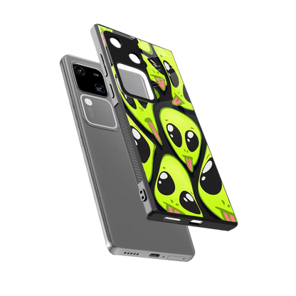 Trippy Aliens sleek vivo v30 cover with tempered glass back and TPU edges