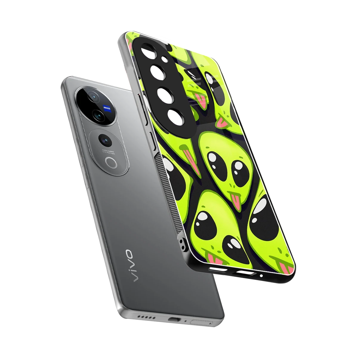 Trippy Aliens sleek vivo v40 pro cover with tempered glass back and TPU edges