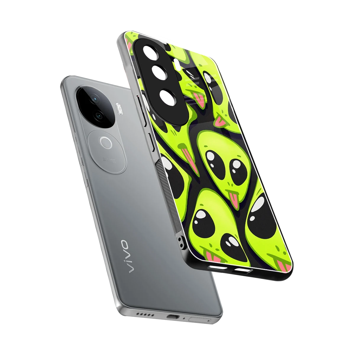 Trippy Aliens sleek vivo v40e cover with tempered glass back and TPU edges