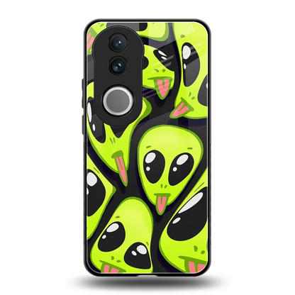 Trippy Aliens back phone cover | glass case for vivo v50