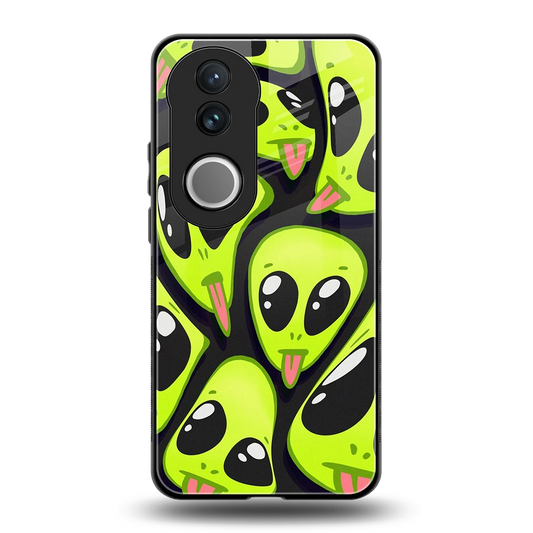 Trippy Aliens back phone cover | glass case for vivo v50