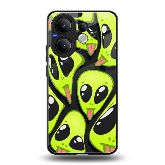 Trippy Aliens back phone cover | glass case for vivo v60