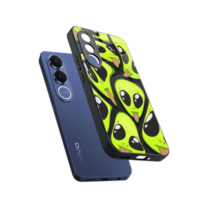 Trippy Aliens sleek vivo v70 fe cover with tempered glass back and TPU edges