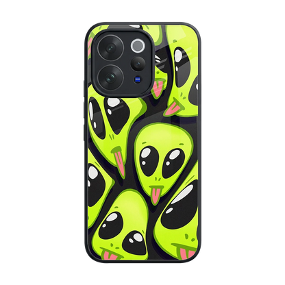 Trippy Aliens back phone cover | glass case for vivo v70 elite
