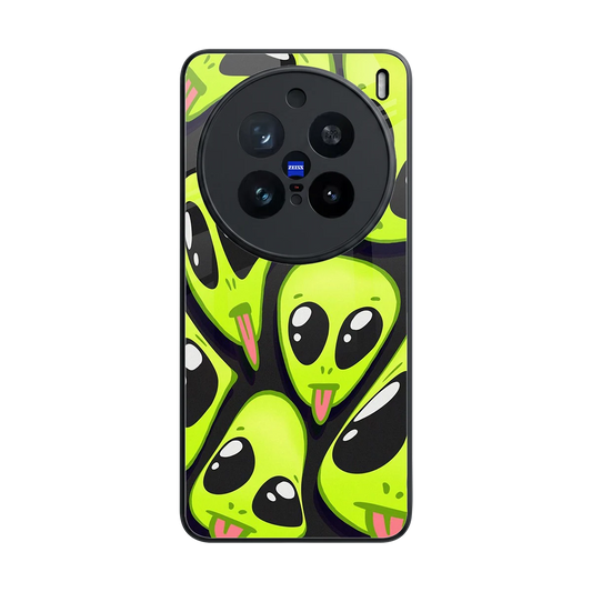 Trippy Aliens back phone cover | glass case for vivo x200 pro