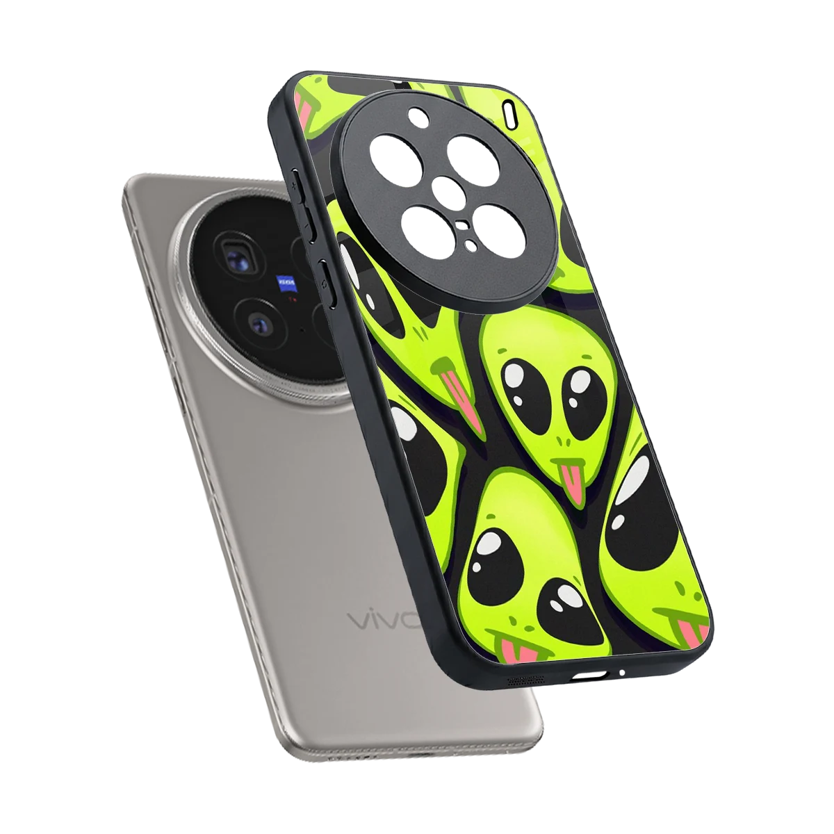 Trippy Aliens sleek vivo x200 pro cover with tempered glass back and TPU edges