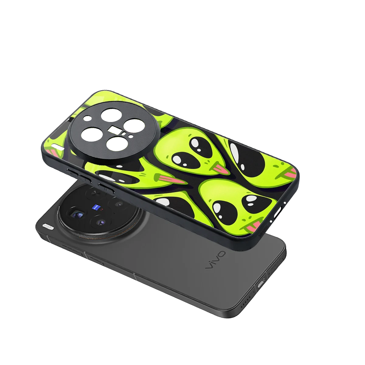 Trippy Aliens sleek vivo x300 pro cover with tempered glass back and TPU edges