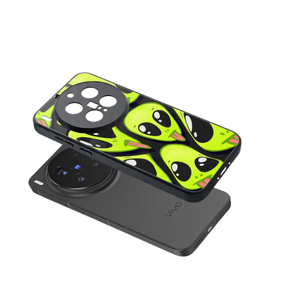 Trippy Aliens sleek vivo x300 pro cover with tempered glass back and TPU edges