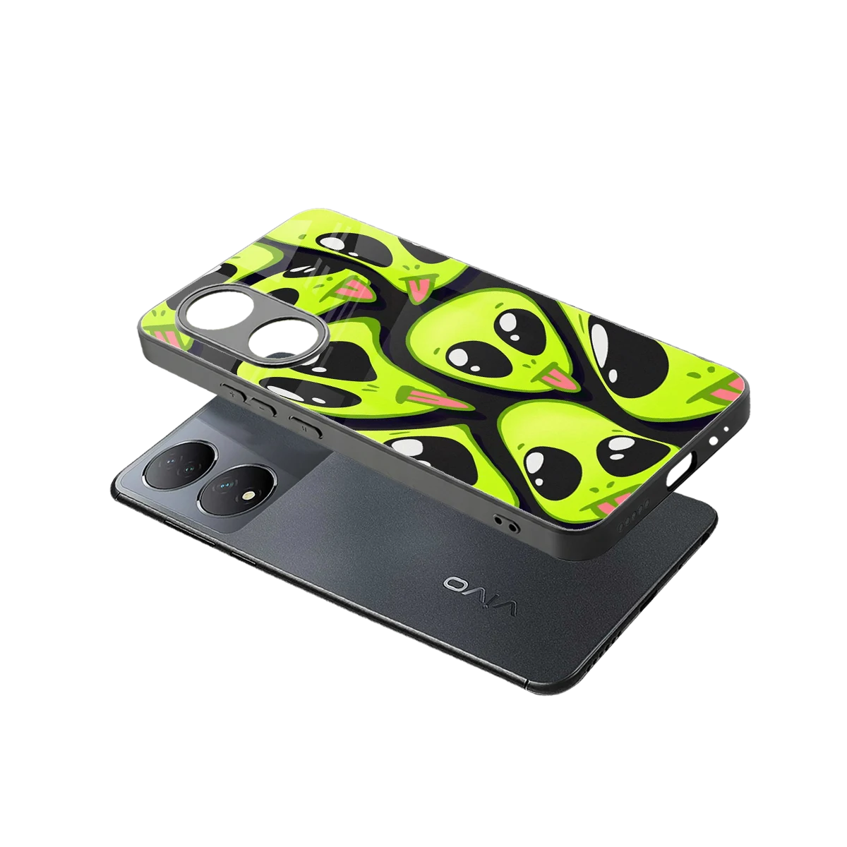 Trippy Aliens sleek Vivo-y100 cover with tempered glass back and TPU edges