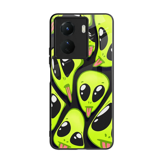 Trippy Aliens back phone cover | glass case for vivo y16