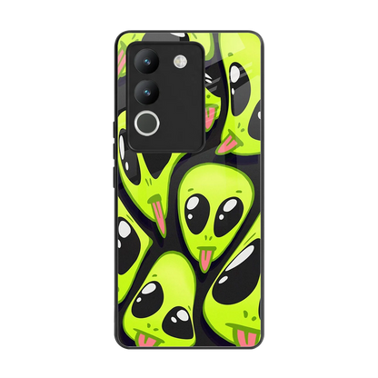 Trippy Aliens back phone cover | glass case for vivo y200 5g