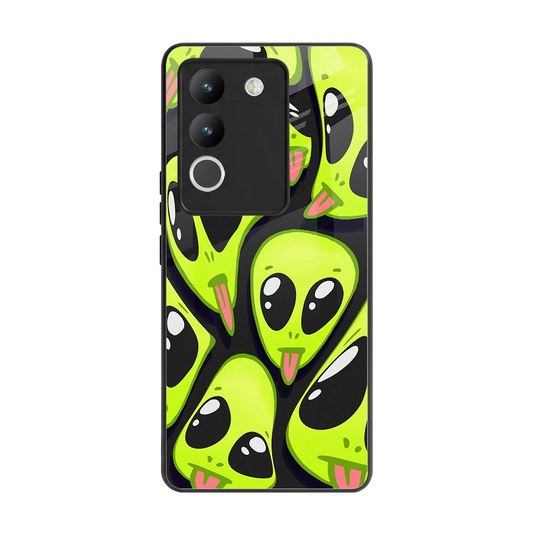 Trippy Aliens back phone cover | glass case for vivo y200 5g