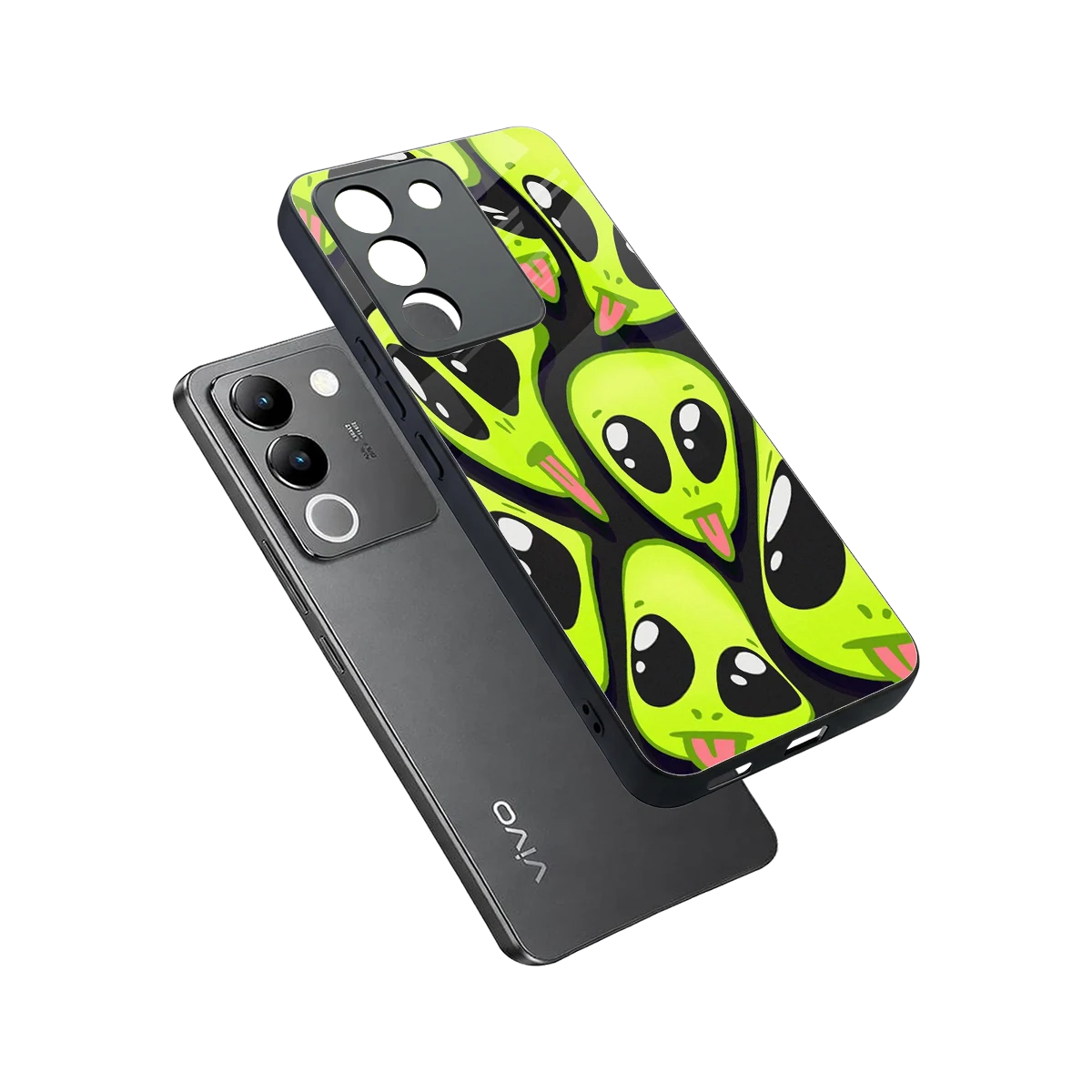 Trippy Aliens sleek vivo y200 5g cover with tempered glass back and TPU edges
