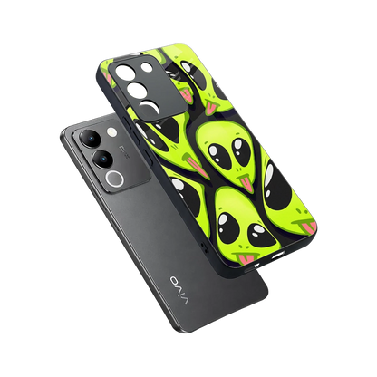 Trippy Aliens sleek vivo y200 5g cover with tempered glass back and TPU edges