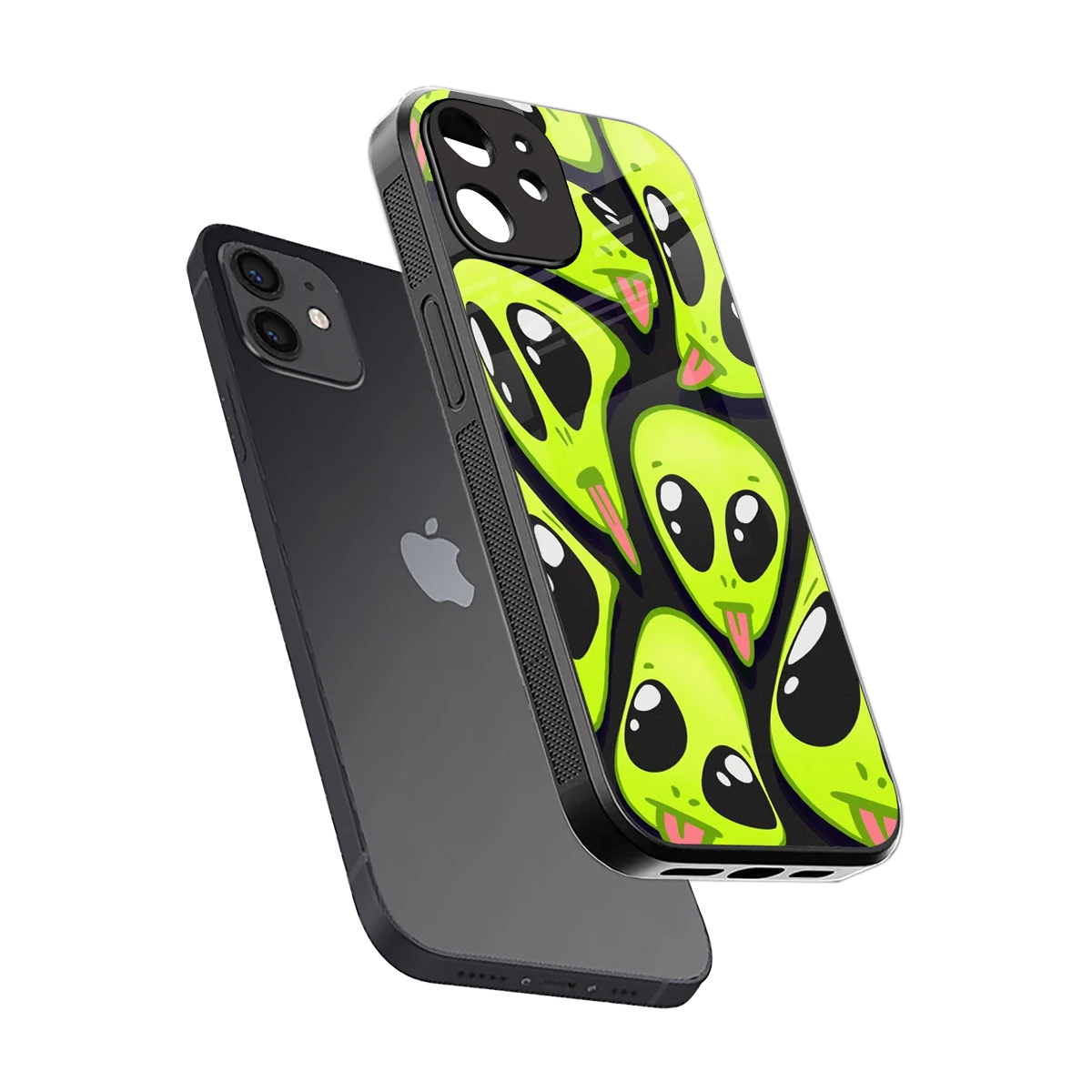 Trippy Aliens sleek iphone 11 cover with tempered glass back and TPU edges