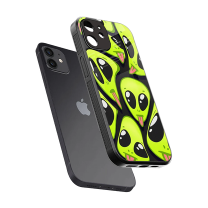 Trippy Aliens sleek iphone 11 cover with tempered glass back and TPU edges