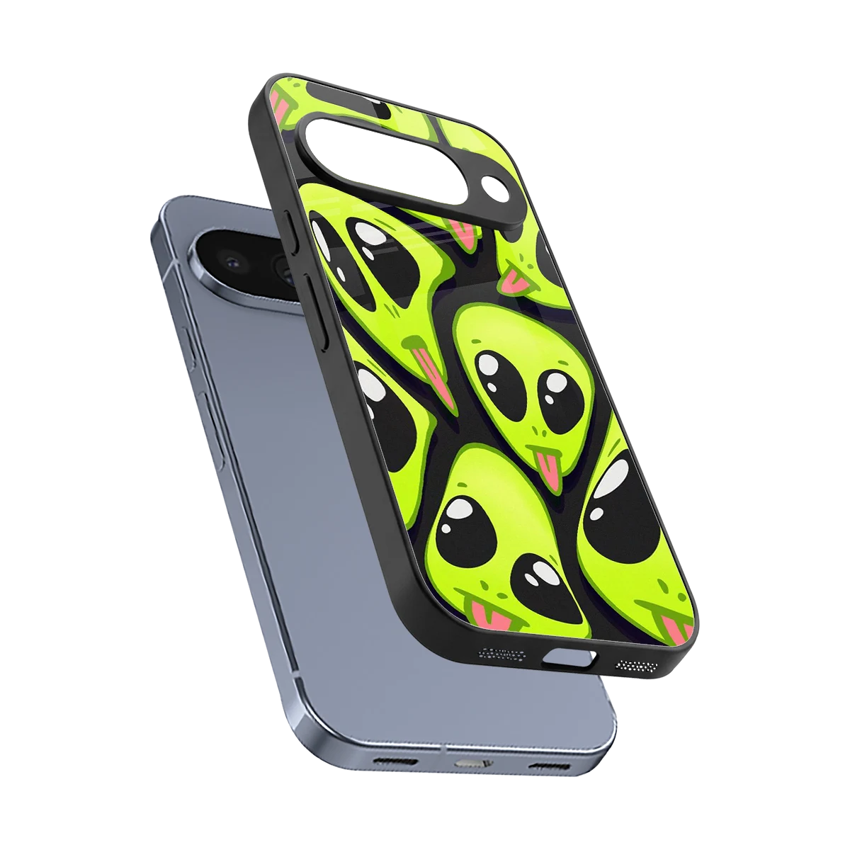 Trippy Aliens sleek google pixel 10 cover with tempered glass back and TPU edges