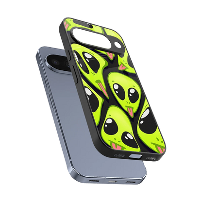 Trippy Aliens sleek google pixel 10 cover with tempered glass back and TPU edges
