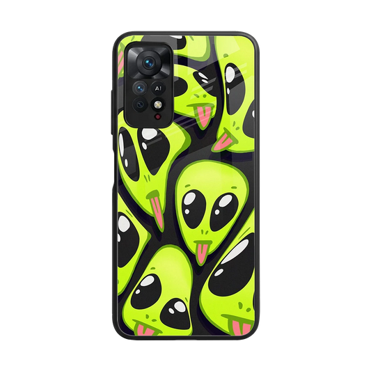 Trippy Aliens back phone cover | glass case for redmi note 11 pro