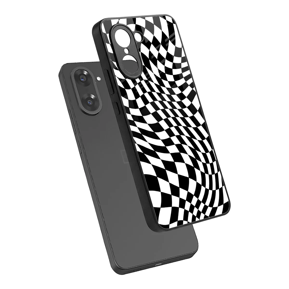 Trippy BW Checkers sleek oneplus nord ce5 5g cover with tempered glass back and TPU edges