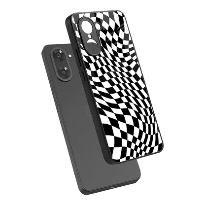 Trippy BW Checkers sleek oneplus nord ce5 5g cover with tempered glass back and TPU edges