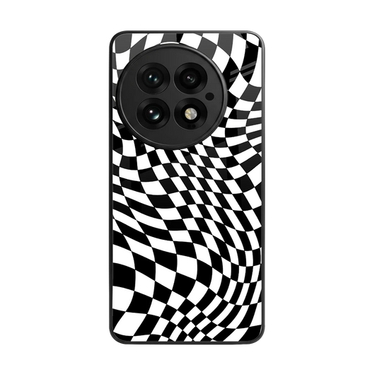 Trippy BW Checkers back phone cover | glass case for oneplus 13