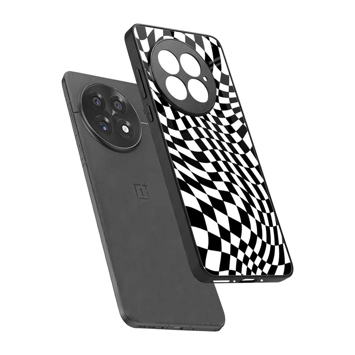 Trippy BW Checkers sleek oneplus 13 cover with tempered glass back and TPU edges