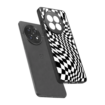 Trippy BW Checkers sleek oneplus 13 cover with tempered glass back and TPU edges