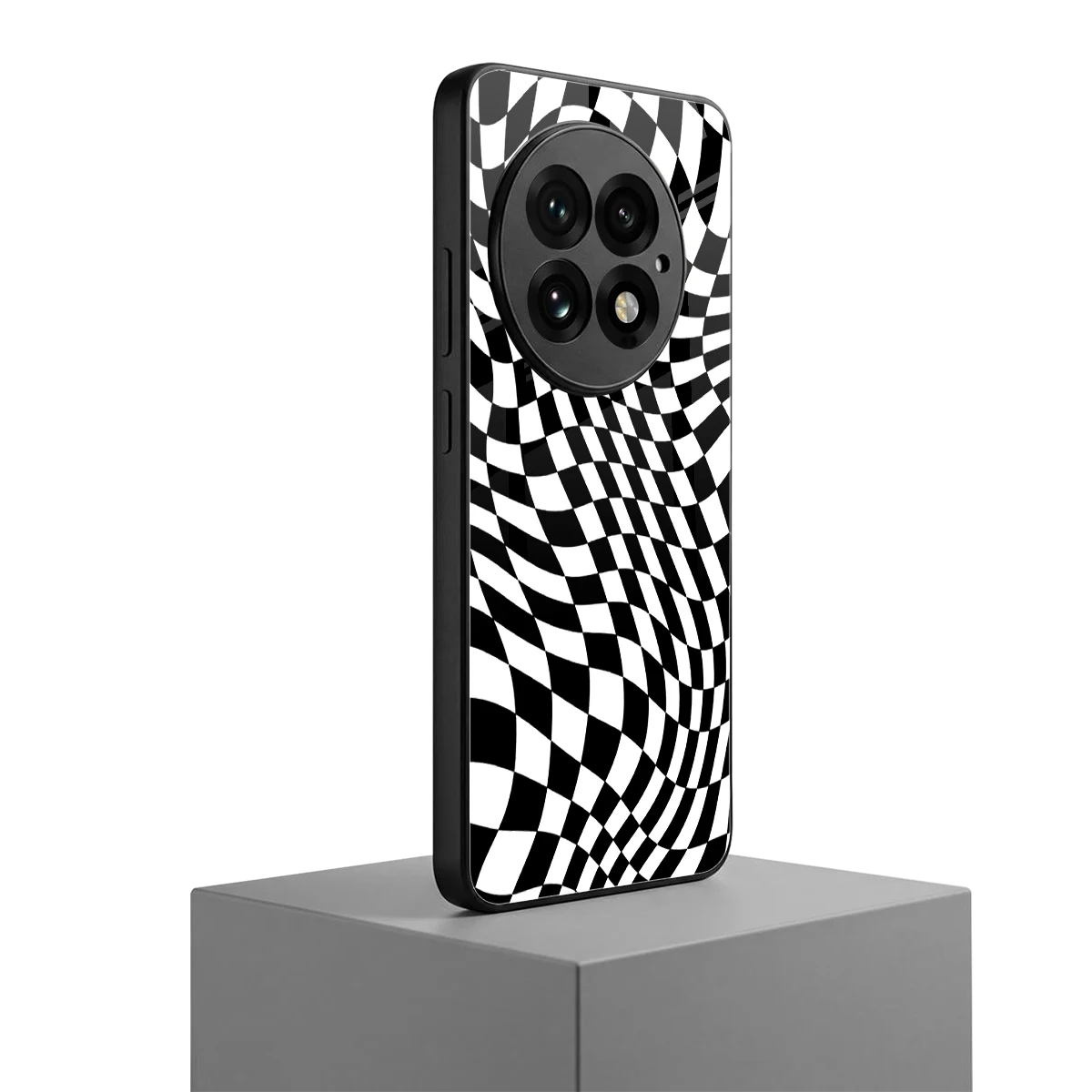 Trippy BW Checkers oneplus 13 mobile cover | shockproof glass phone case