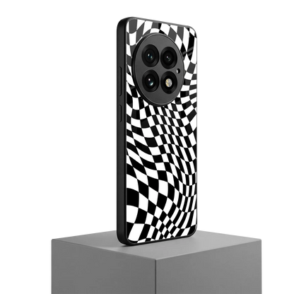 Trippy BW Checkers oneplus 13 mobile cover | shockproof glass phone case
