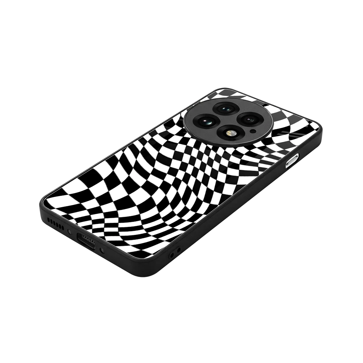 Trippy BW Checkers stylish phone case for oneplus 13 | glossy glass and slim fit