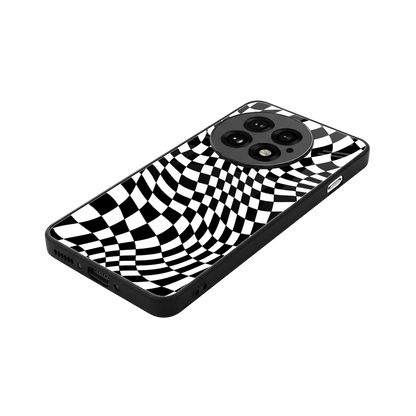 Trippy BW Checkers stylish phone case for oneplus 13 | glossy glass and slim fit