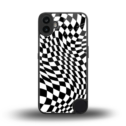 Trippy BW Checkers back phone cover | glass case for cmf nothing phone 1