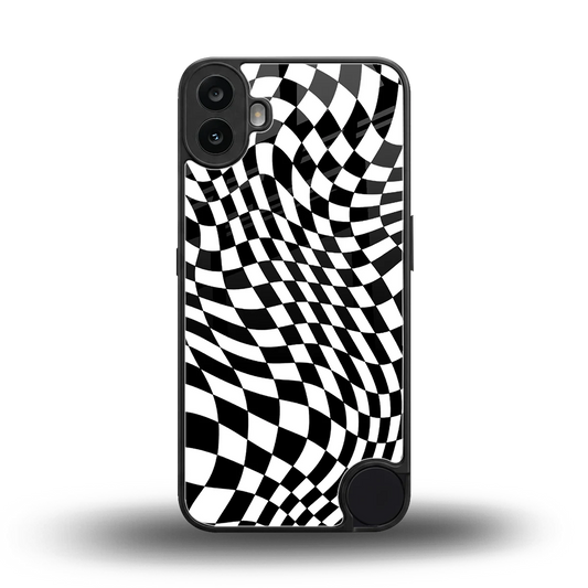 Trippy BW Checkers back phone cover | glass case for cmf nothing phone 1