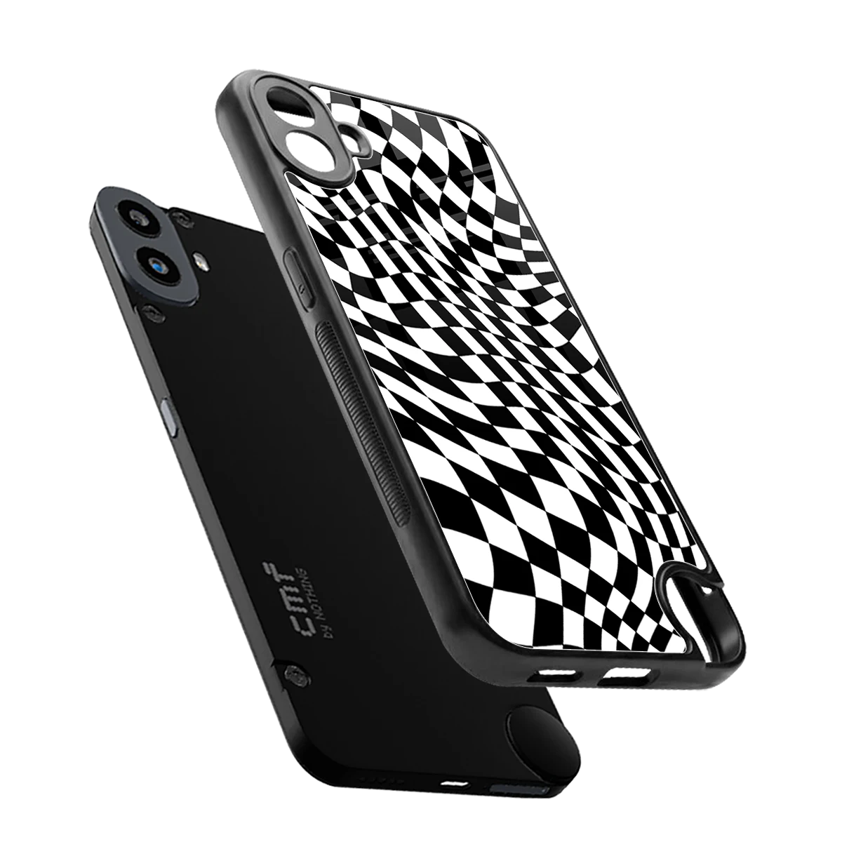 Trippy BW Checkers sleek cmf nothing phone 1 cover with tempered glass back and TPU edges