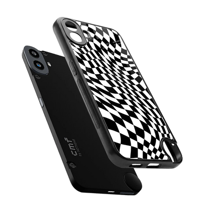 Trippy BW Checkers sleek cmf nothing phone 1 cover with tempered glass back and TPU edges
