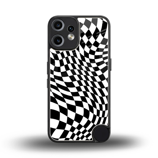 Trippy BW Checkers back phone cover | glass case for cmf nothing phone 2 pro