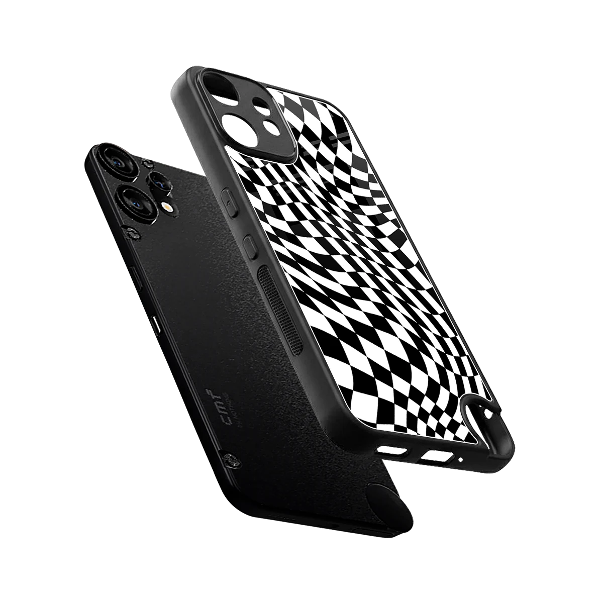 Trippy BW Checkers sleek cmf nothing phone 2 pro cover with tempered glass back and TPU edges